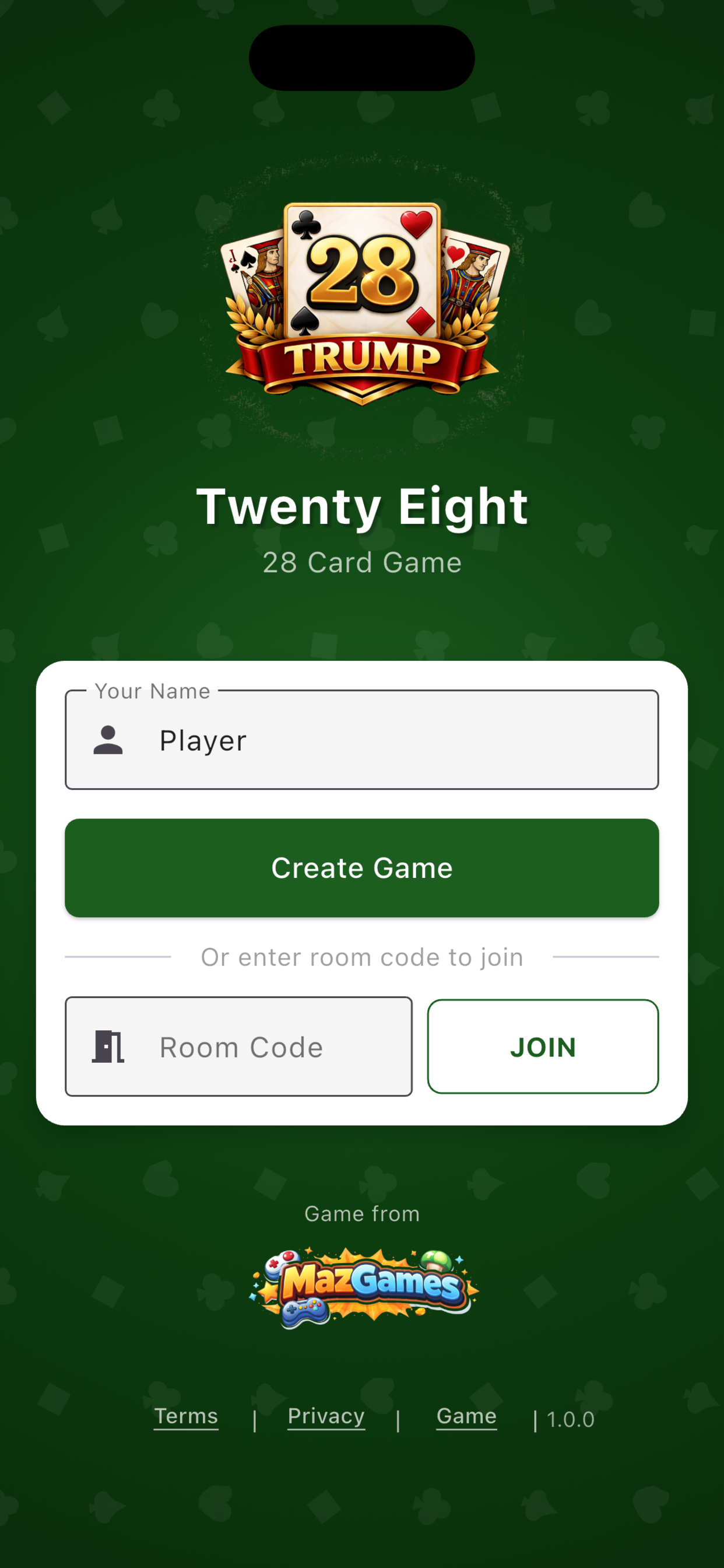 Trump 28 Home Screen